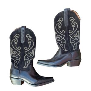 Nine West Vintage Black Leather and Suede Western Cowgirl Boots 7.5